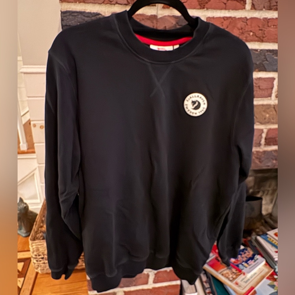 Fjällräven Men's Black Fleece Logo Crew Neck Pullover Sweatshirt L